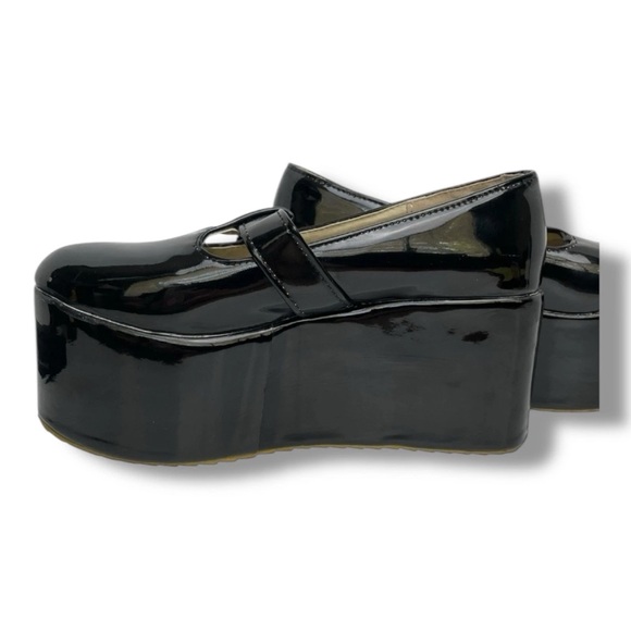 Black Patent Platform Mary Jane Wedge Shoes EU 35 US 5 Goth Coquette Alt Fashion - Picture 7 of 10